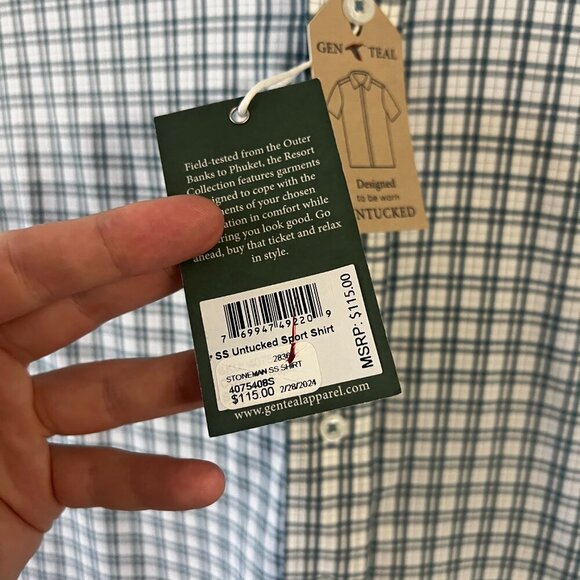 812 NWT Genteal Button Up Short Sleeve Shirt Size Small Color Blue White - Picture 3 of 5